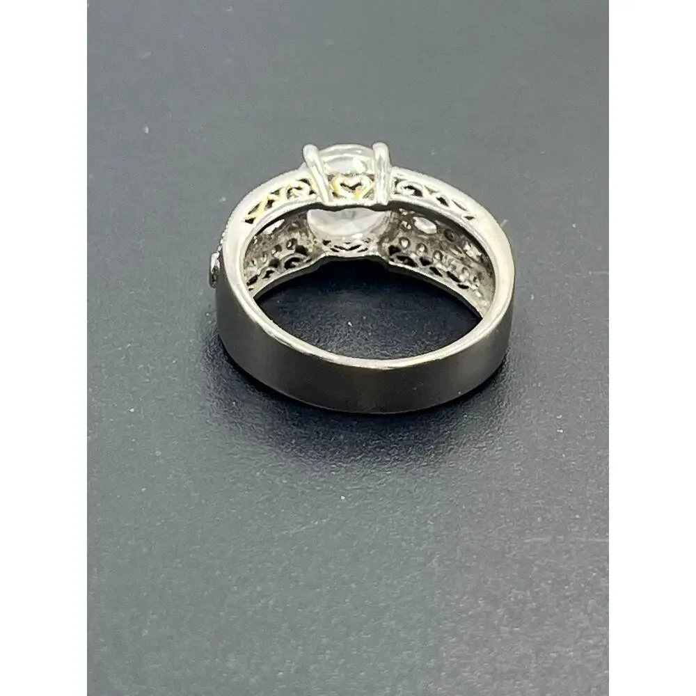 PP Signed 925 Sterling Silver Large Round CZ Engagement Promise Ring Sz‎ 9.5